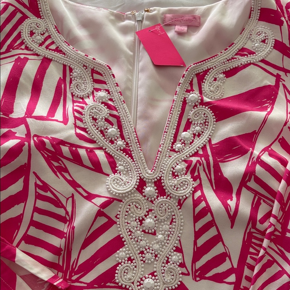 Lilly Pulitzer NWT Sz L Julianna Pink & White Yacht Beaded Dress - Picture 3 of 5